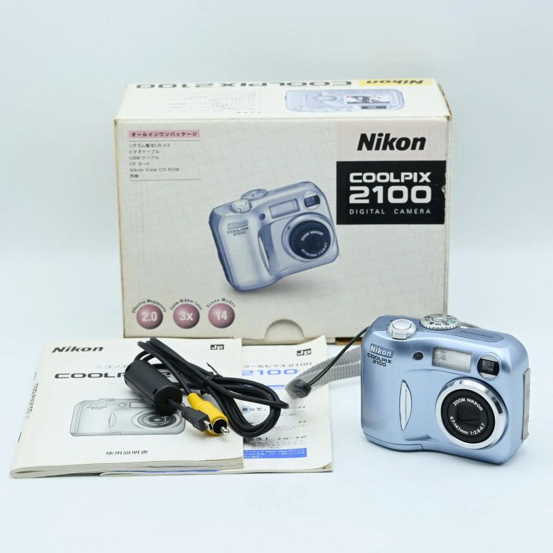 K05-t016 動作 済 Nikon ニコン COOLPIX 2100 ブルー デジタルカメラ 元箱|説明書|CFカード|ストラップ 付き デジカメ