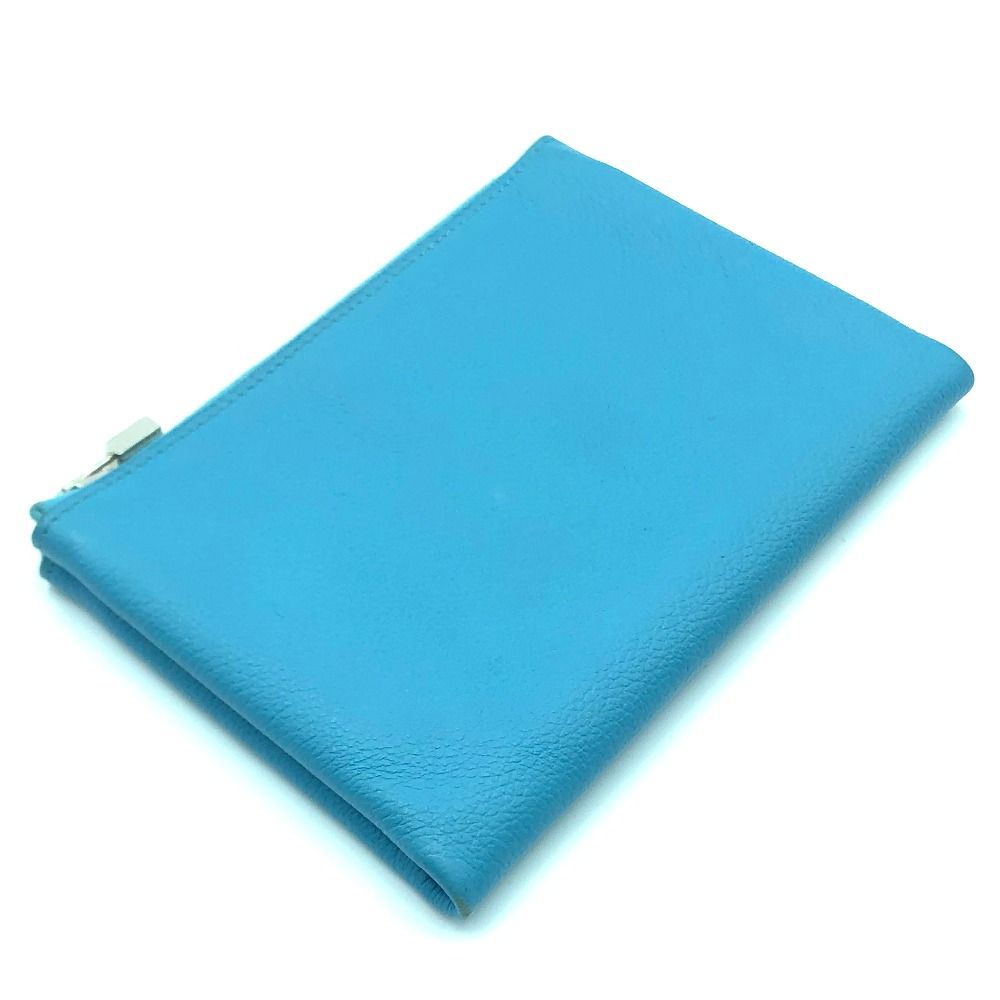 エルメス フラット アトゥー PM 化粧ポーチ ポーチ レザー D刻 ブルー