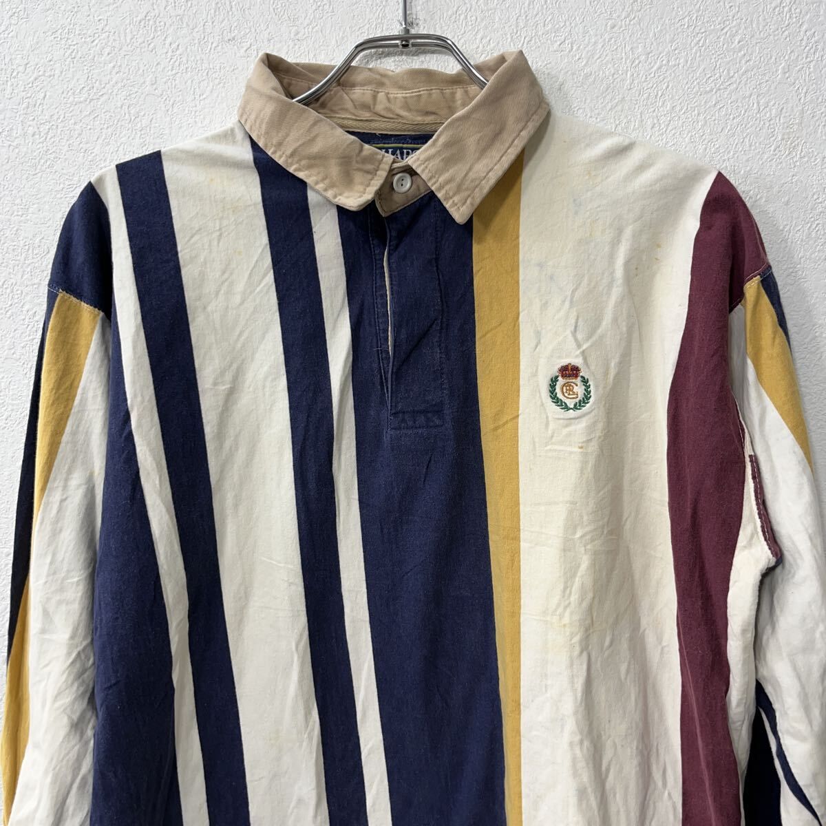 CHAPS RALPH LAUREN 長袖 ストライプ ラガーシャツ L ホワイト