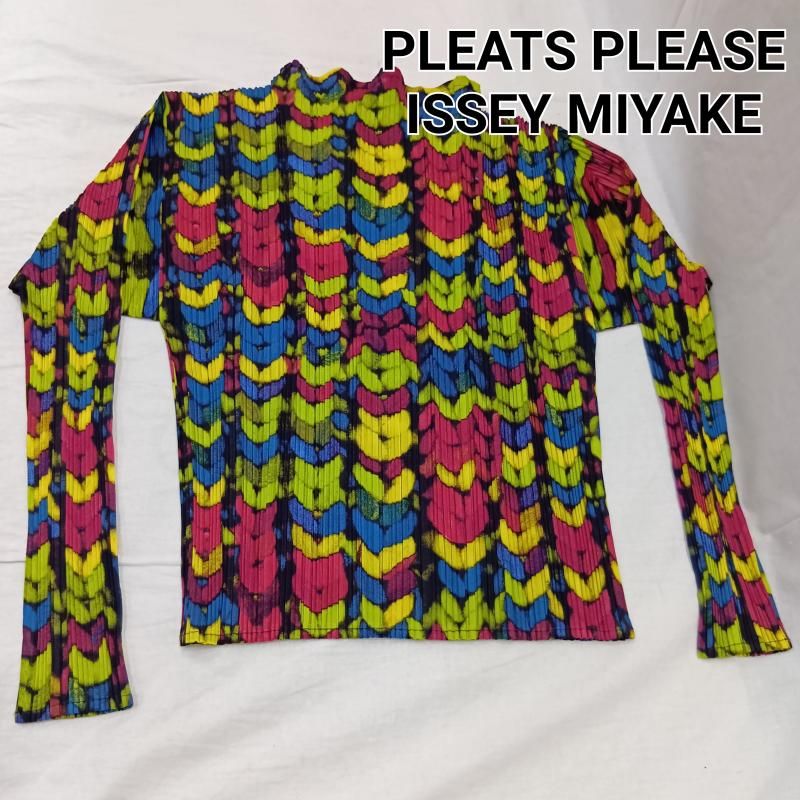 PLEATS PLEASE プリーツプリーズ カットソー 長袖 ISSEY MIYAKE プリーツ 総柄 マルチカラー PP14-JK441