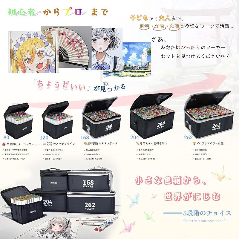 最大35％offセール。 Vokiuler アートマーカー 262色 マーカーペン イラストマーカー ブレンダーペン カラーペンセット 太細両端 画材 コミック用 アーティスト プレゼント