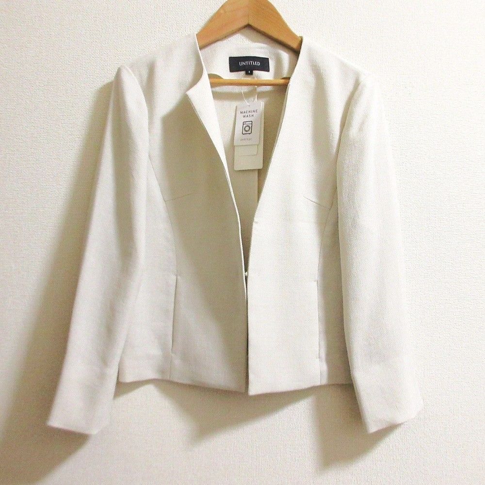 ♥ UNTITLED アンタイトル ドライタッチ ワンピース ノーカラージャケット スーツ 2点セット セットアップ サイズ0 ライトベージュ レディース 古着