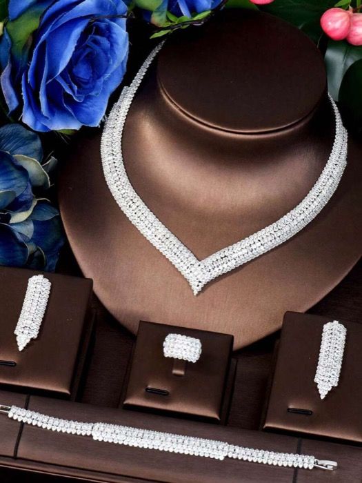 ジュエリー レディース セット 1セット キュービックジルコニア幾何学模様装飾 エレガントジュエリーセット 女性のパーティーに適しています