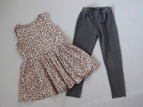 ボントン bonton アウトレット 子供服 女の子 4歳 約 100cm チュニック ワンピース ノースリーブ 茶色 レオパード レギンス グレー ロング丈 2点 春 夏 2 セットアップ ガールズ キッズ 【中古】 