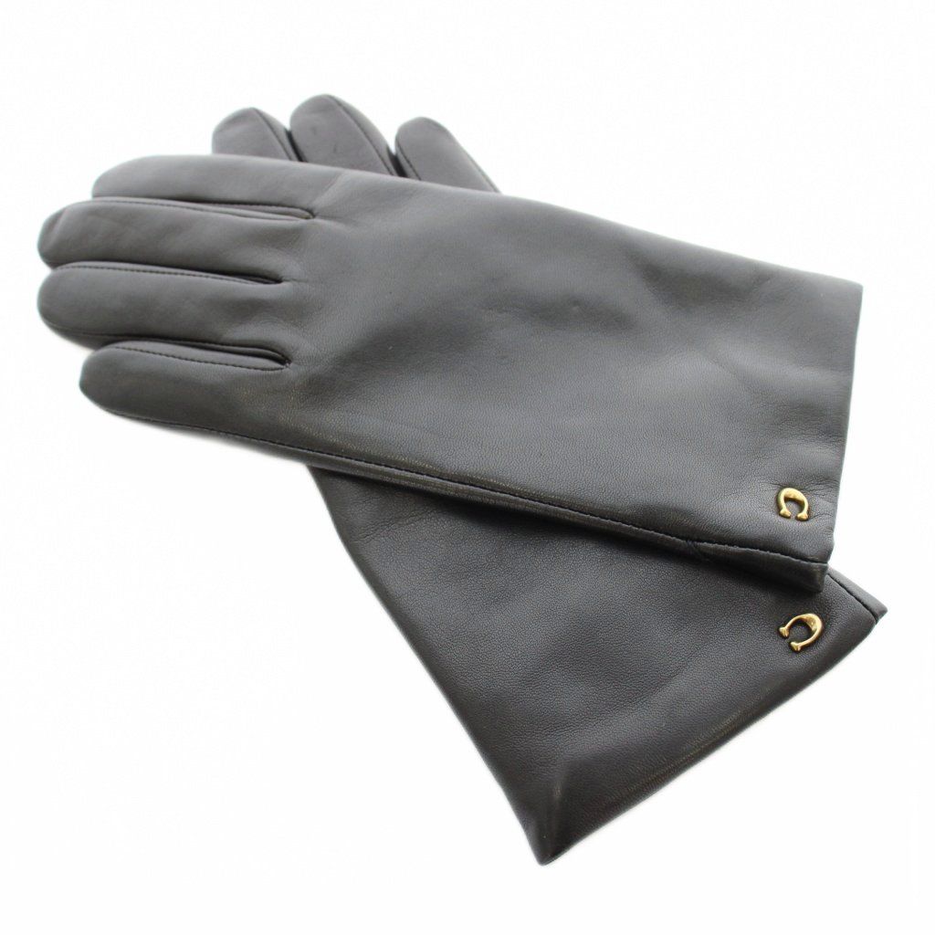 コーチ COACH スカルプテッド シグネチャー レザー テック グローブ 手袋 ロゴ 17cm 黒 ブラック 76014 |KU