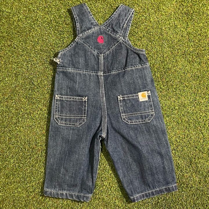 カーハート US古着 デニム地 メンズ レディース キッズ オーバーオール 人気 希少】キッズ古着 carhartt カーハート 花柄刺繍ロゴ デニム