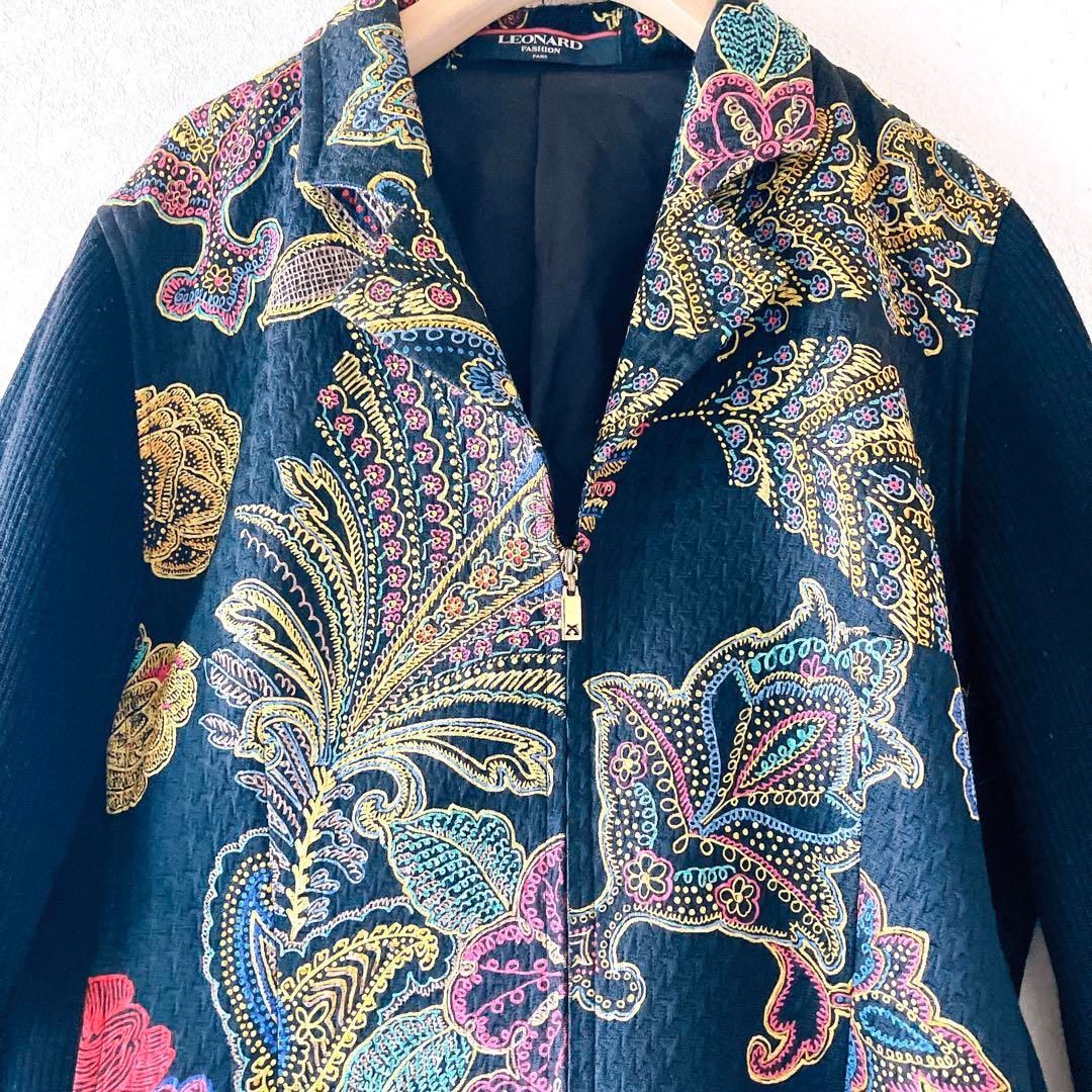 LEONARD レオナール シルク混 ニット ジャケット カーディガン 花柄