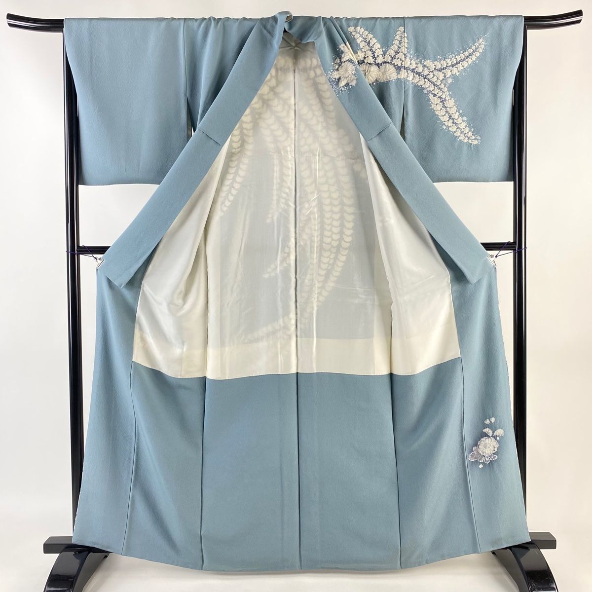 訪問着 翠山工房 辻が花 身丈164cm 裄丈65cm 暗い青紫系のグレー 袷 