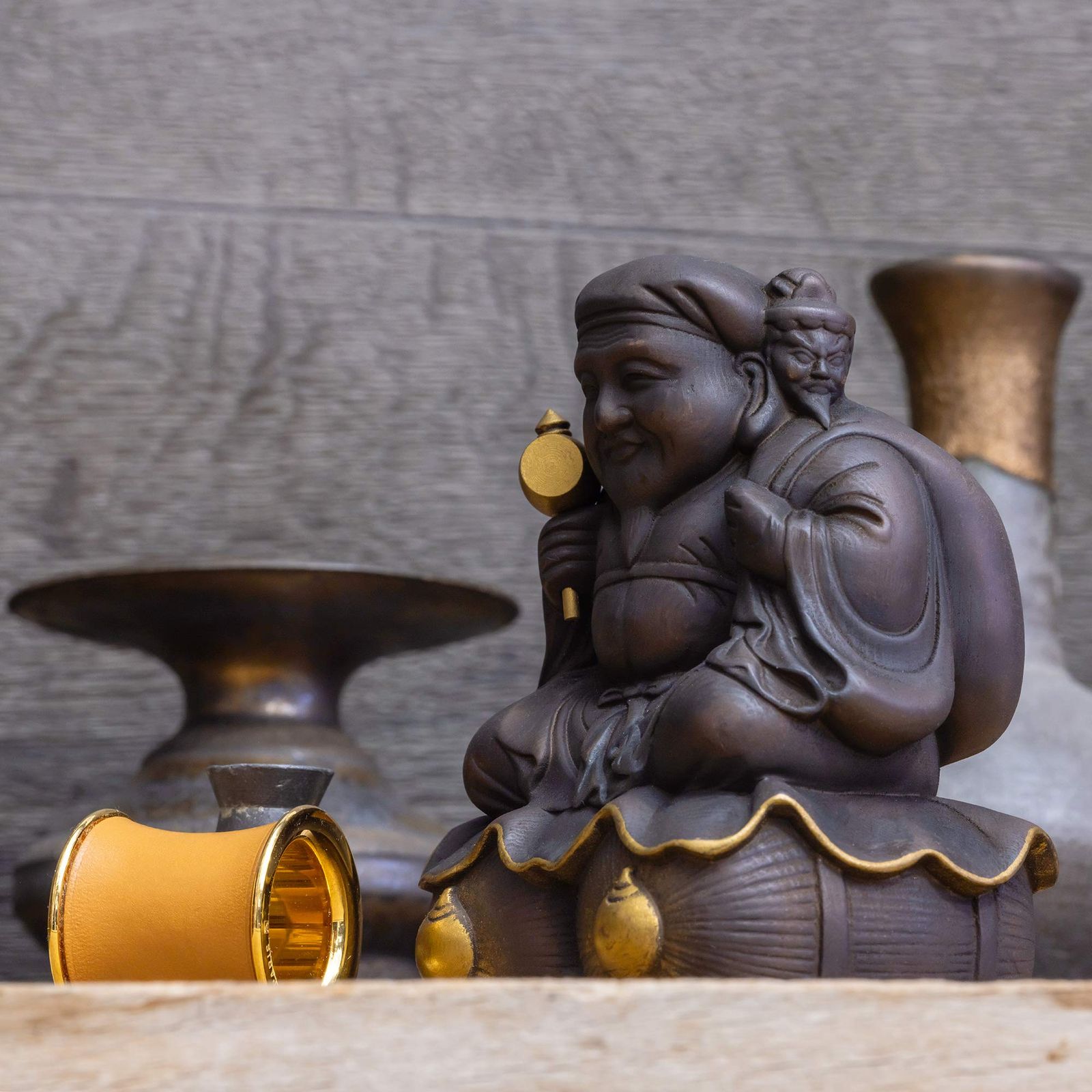 ≪圓徳院公認≫豊臣秀吉 三面大黒天 small 木製 桧 _仏像 フィギュア 七福神 大黒天 イスム isumu さんめんだいこくてんS