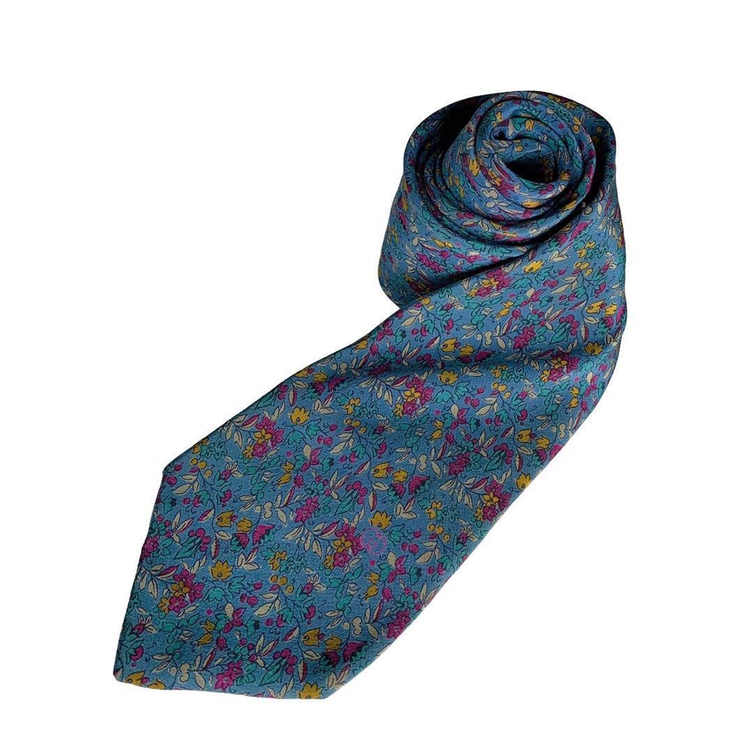 【送料無料】GUCCI 花柄 ネクタイ 青 美品✨ GUCCI グッチ ネクタイ ネイビー GG柄 花柄