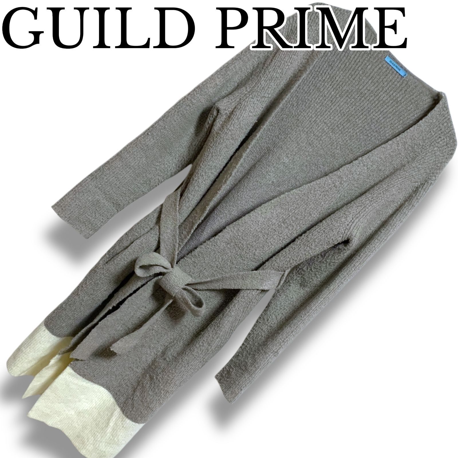 GUILD PRIME ギルドプライム グレー×ホワイト ロングカーディガン 
