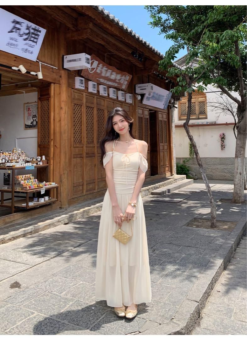 春のスクエアネックスカートモテ服ロングワンピ上品セクシー高見えアイテム