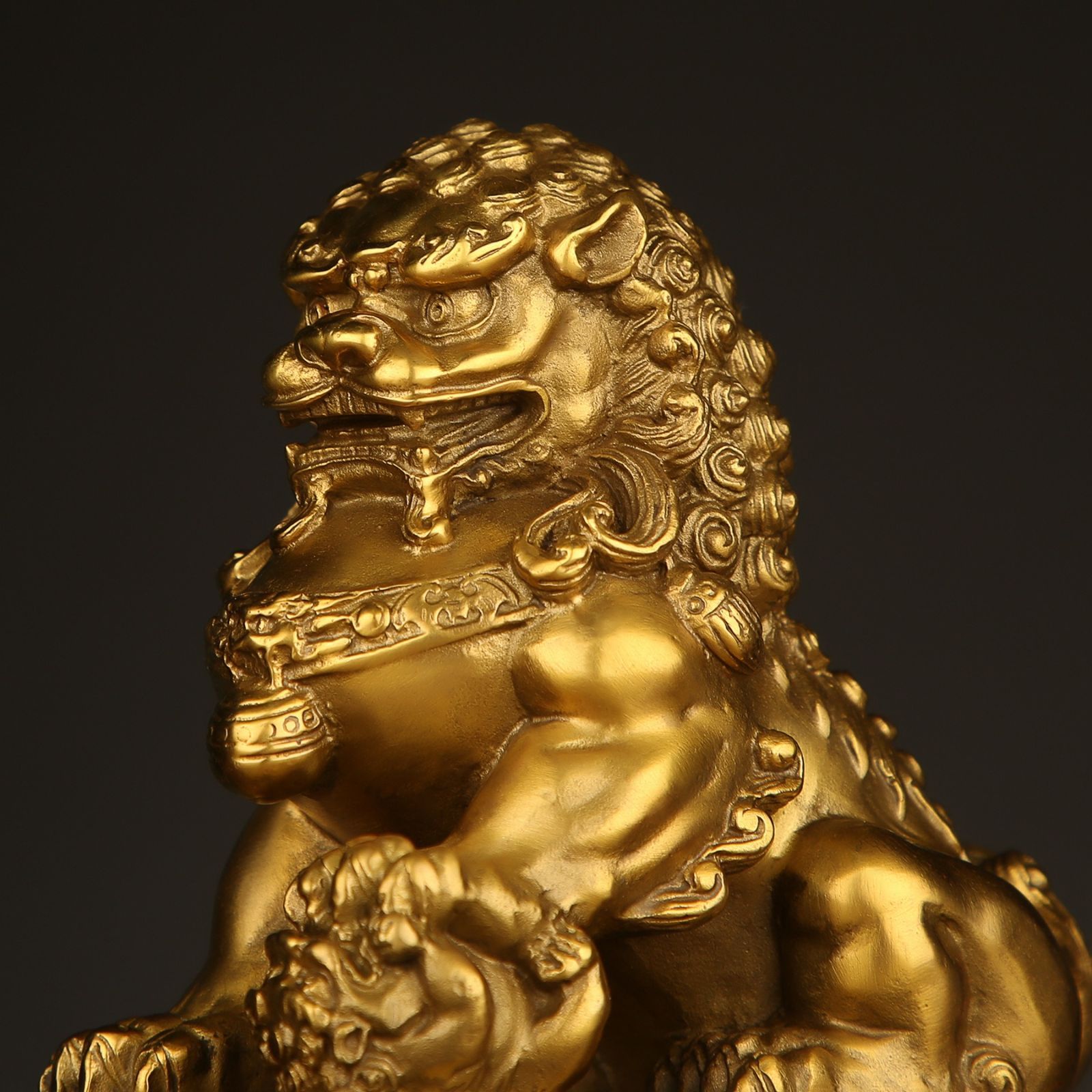 獅子 狛犬 招財 風水グッズ 黄金 ゴールド 直径20cm 銅製 北京