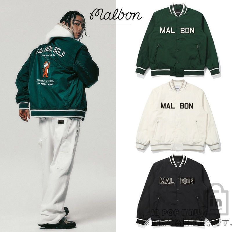 malbon golf マルボンゴルフスタジャン メンズ アウター ブルゾン ゴルフウェア 男女兼用 アウター スポーツ ショート丈 カジュアル 防寒 暖かい ブラック ベージュ グリーン