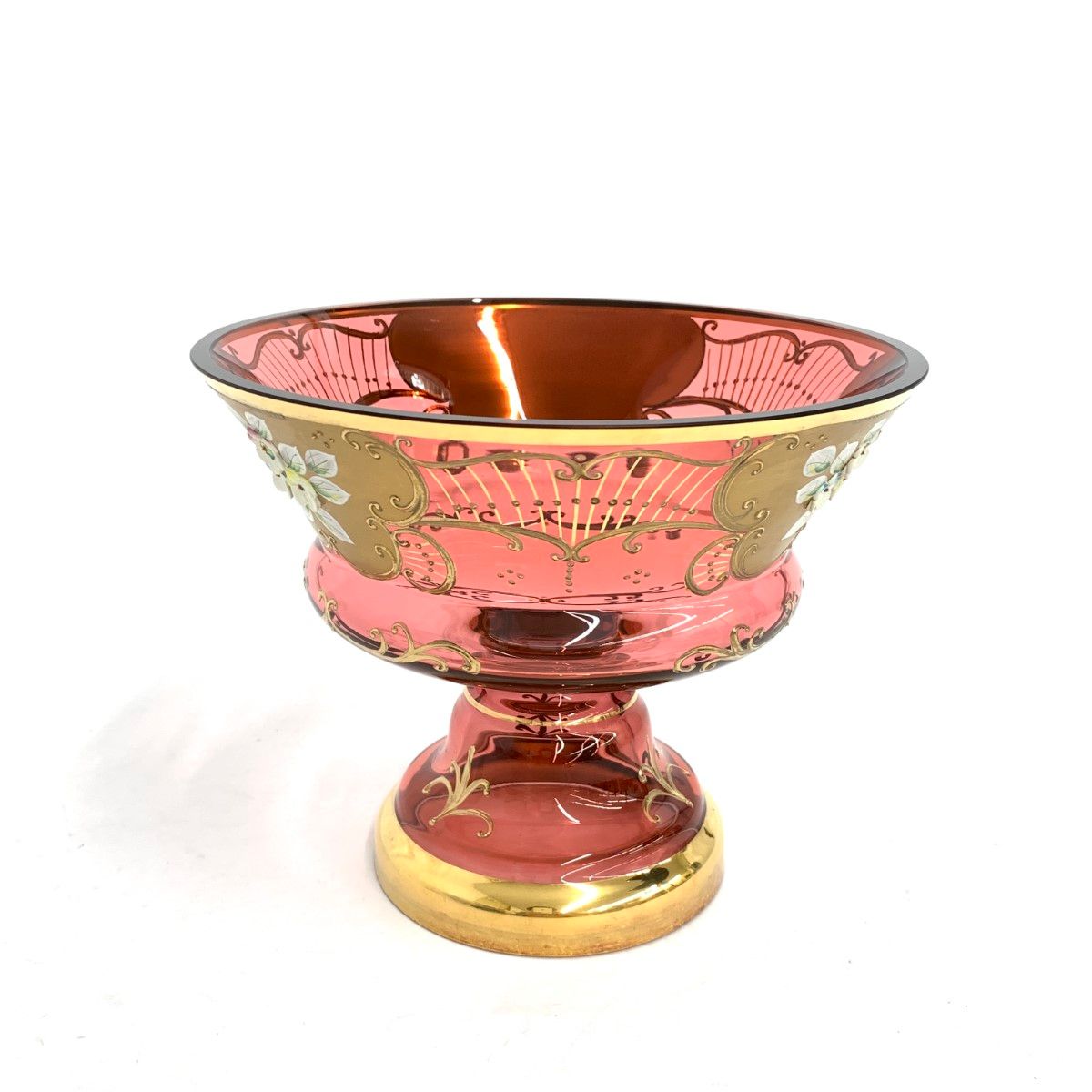 Bohemia ボヘミア フラワーベース レッド 金彩 クリスタル 240001115290