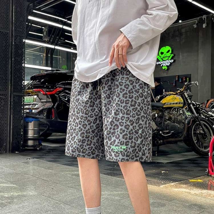 sapeur バスパン　短パン　ハーフ　ヒョウ柄ショートパンツ レオパード ハーフパンツ メンズ ヒョウ柄 ゆったりショートパンツ ショーツ