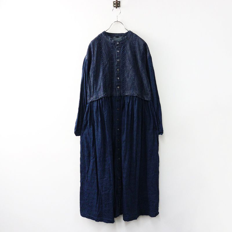 定価92400円 2025SS フォーティファイブアール 45R デニムカットワーク×天竺ドレス インディゴ |ワンピース刺繡 2400014400700