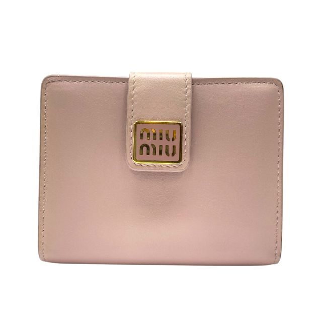 ミュウミュウ 42385 財布 二つ折り財布 折財布 コンパクトウォレット ミニ財布 ロゴ レザー ピンク ゴールド miu miu