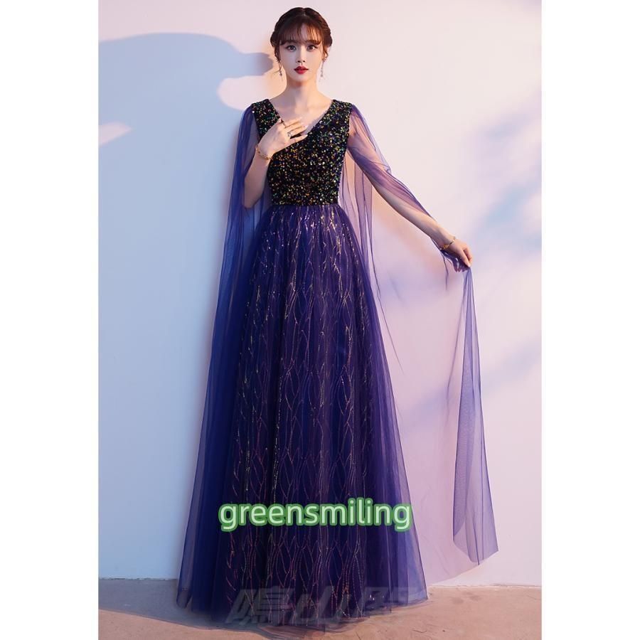 ドレス ロングドレス 演奏会ドレス ネイビー 発表会 コンサート コンクール 舞台 紺 コーラス ケープスリーブ 主役 大人 ステージドWP数量 価格926 MAAHADDERANG_COM