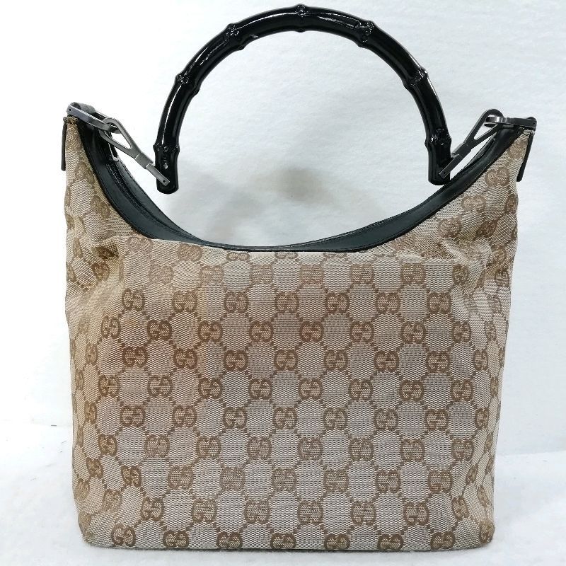 GUCCI 000.0531.200110 GGキャンバス×レザー ブラウン×ブラック バンブーハンドル ハンドバッグ