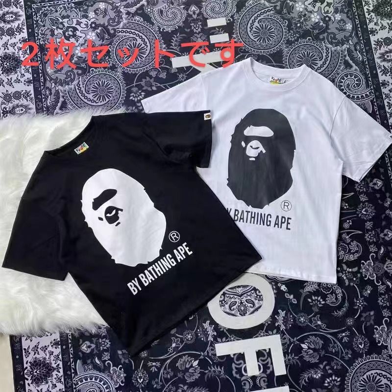 a bathing ape tシャツ ブラック ホワイト bape T 半袖 メンズ男女兼用 黑+白 2枚