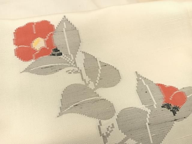 平和屋着物▽上質な紬　単衣　枝椿　正絹　逸品　BAAT1103hv 平和屋着物▽上質な紬 単衣 枝椿 正絹 逸品 BAAT1103hv