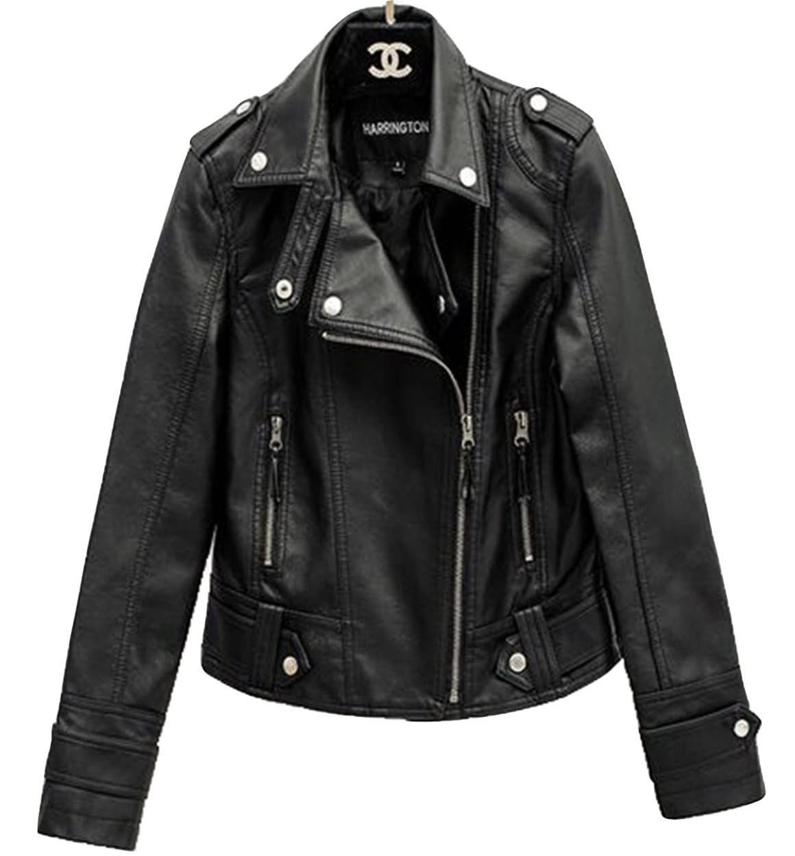Size XL_Color ブラック Royal Pine 型押し PUレザー ライダース ジャケット レディース 長袖 ショート丈 フェイクレザー アウター XL