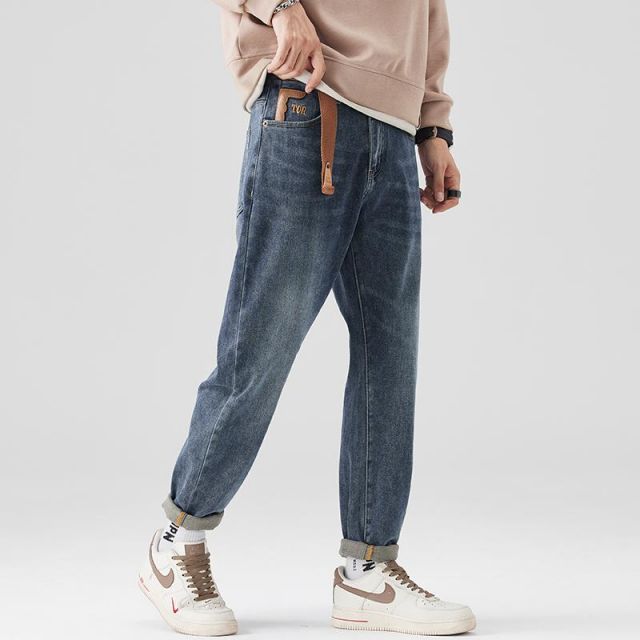 秋冬 コーデ メンズ 服 シンプル ファッション オシャレ 大人 かっこいい 大きいサイズ ストリート 紳士服 ジーンズ ストレート ウォッシュド ストレッチ カジュアル 長ズボン
