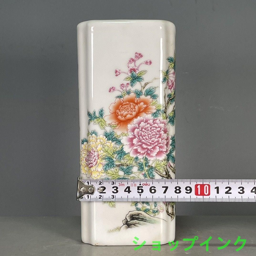 景徳鎮陶磁パステルカラー万寿無疆四方花瓶 陶磁器 装飾品 現代工芸品美術品 置物 景徳鎮陶磁パステルカラー万寿無疆四方花瓶 陶磁器 装飾品 現代