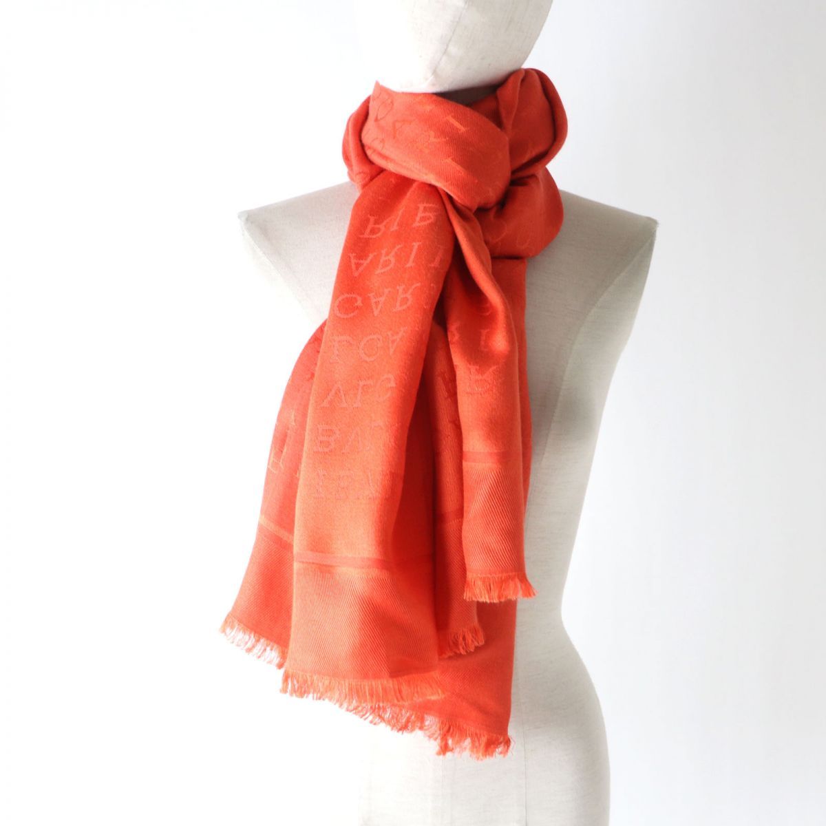 美品☆BVLGARI ブルガリ シルク×ウール ロゴマニア フリンジ付き 大判