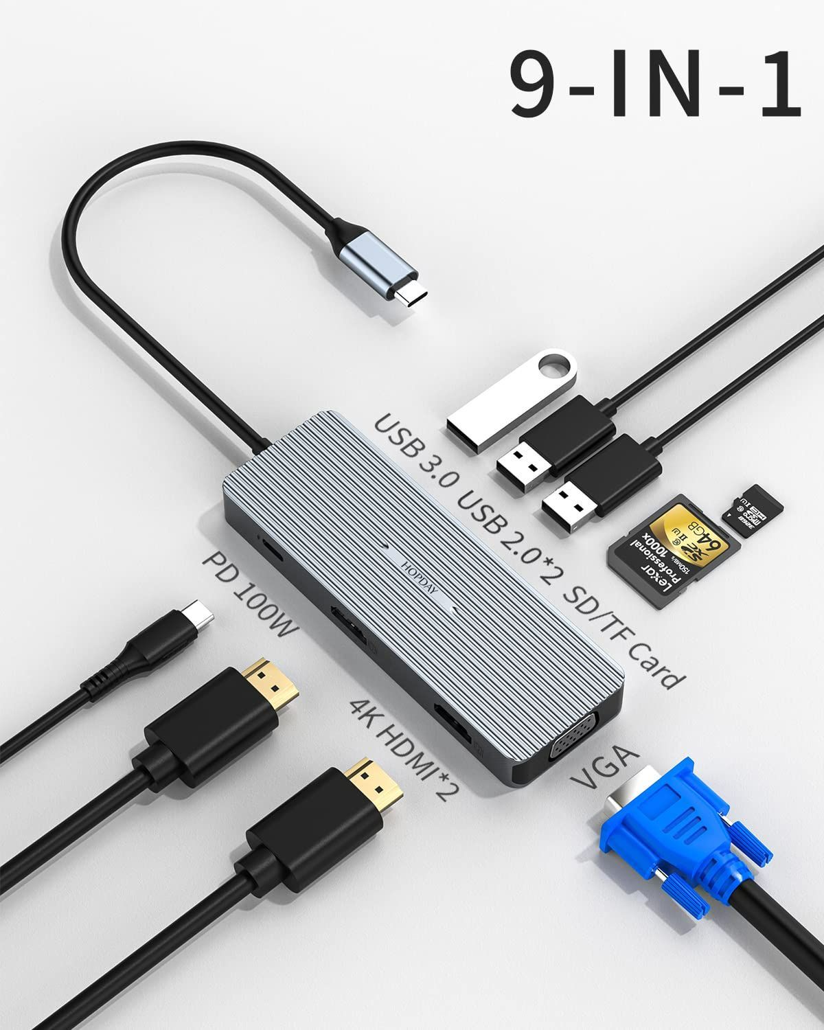 デバイス用 C C C (SD/TF+USB C ステーション、Dell、Surface、HP