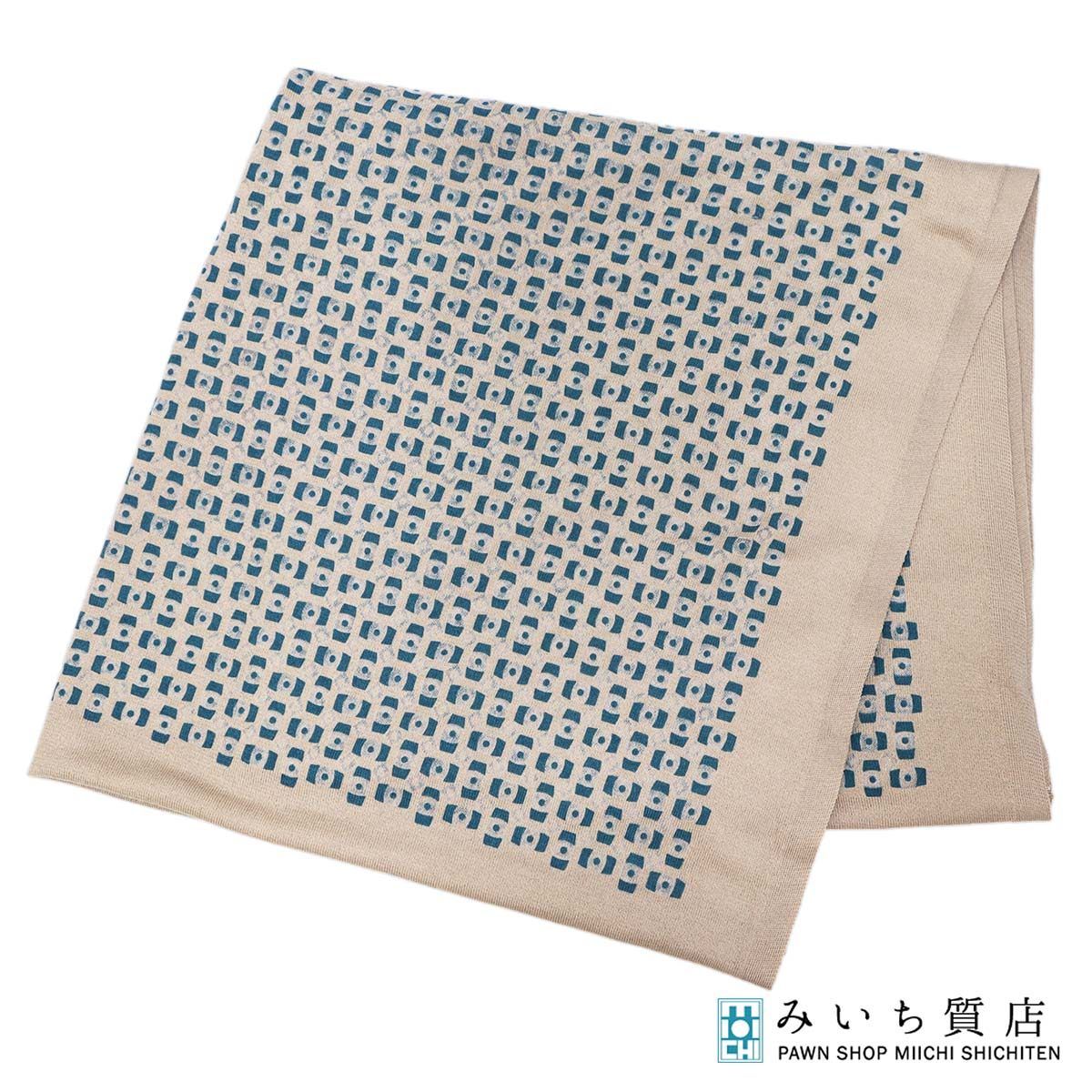 HERMES エルメス スヌード コットン79％ ポリエステル21％ 総柄 ベージュ×グリーンカラー 服飾小物 164