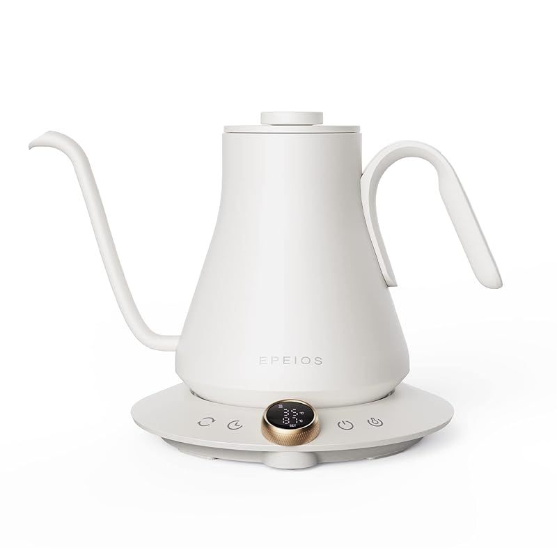エペイオス(Epeios) ドリップケトル 0.9L 1200Wコーヒーポット 1℃単位 無段階温度設定機能/5分ドリップタイマー機能/保温機能/℃・?切替/空焚き防止/PSE認証済み 細口 コーヒーケトル 電気ポット コンパクト お手入れ簡単 0