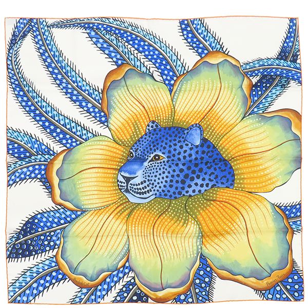 エルメス HERMES スカーフ カレ90 CARRE シルク オレンジ×ブルー