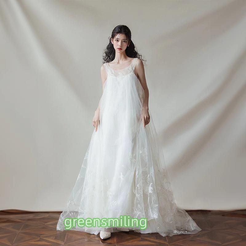 ウェディングドレス ホワイト 白 ロングドレス シンプル 袖あり