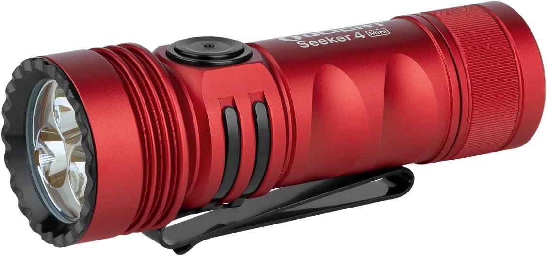 OLIGHT(オーライト) Seeker 4 Mini 懐中電灯 ハンディライト フラッシュライト ダブル光源 高輝度 1200ルーメン UVモード付き 充電式 IPX8防水 小型 防災 アウトドア用 停電対策 オイル漏れや汚れ対策 (レッド)