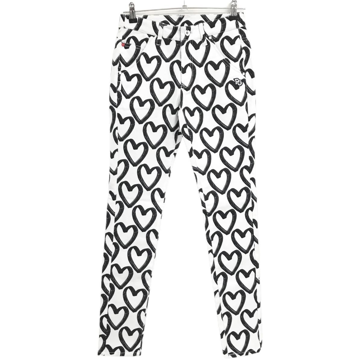 パーリーゲイツ パンツ 白×黒 ハート柄 ロゴ刺しゅう レディース 0 S ゴルフウェア PEARLY GATES