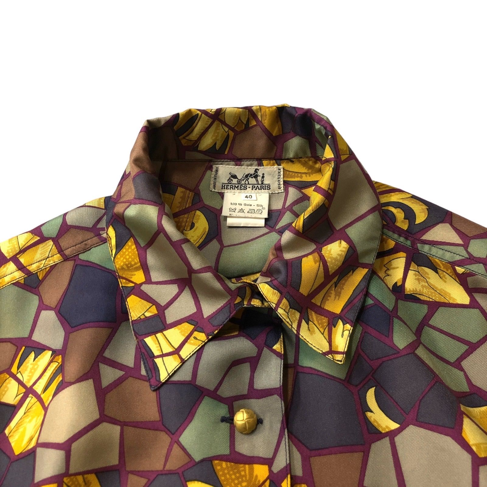 Hermes エルメス シルク シャツ 40 マルチカラー