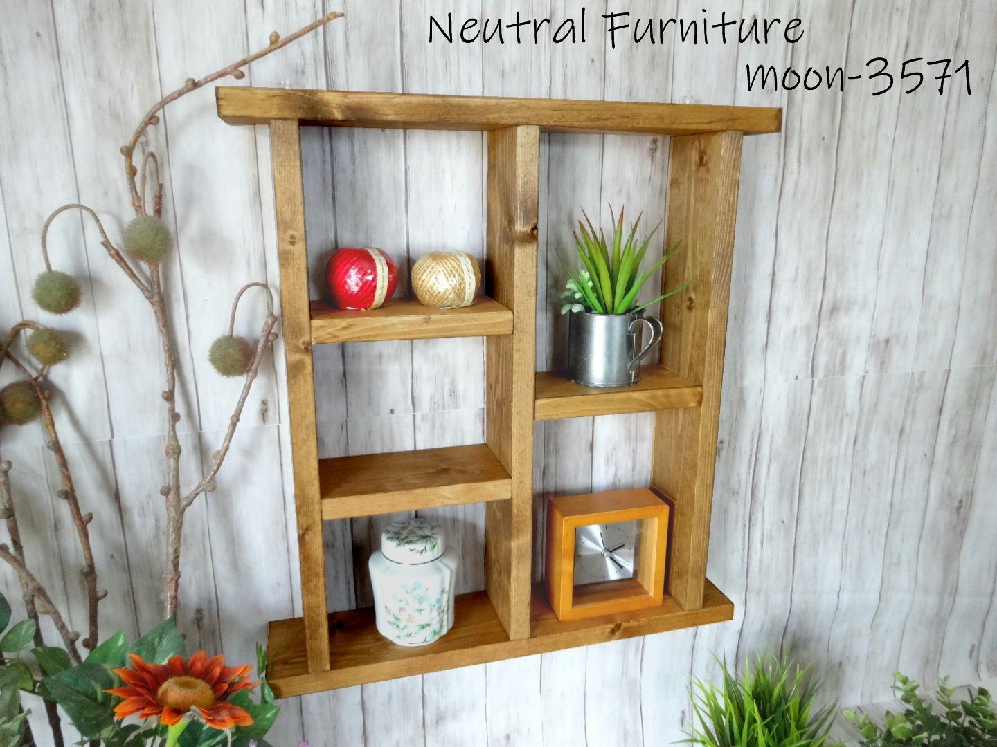 ハンドメイド ルーフシェルフ （チーク色×ナチュラル）