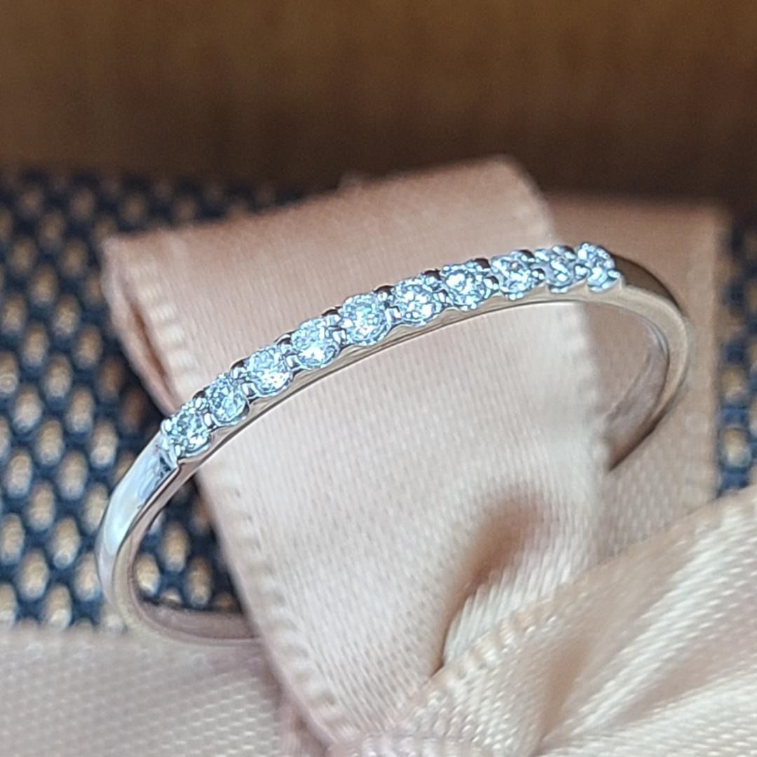 最高級D ハートキュー 0.1ct ダイヤ K18 WG ハーフエタニティ