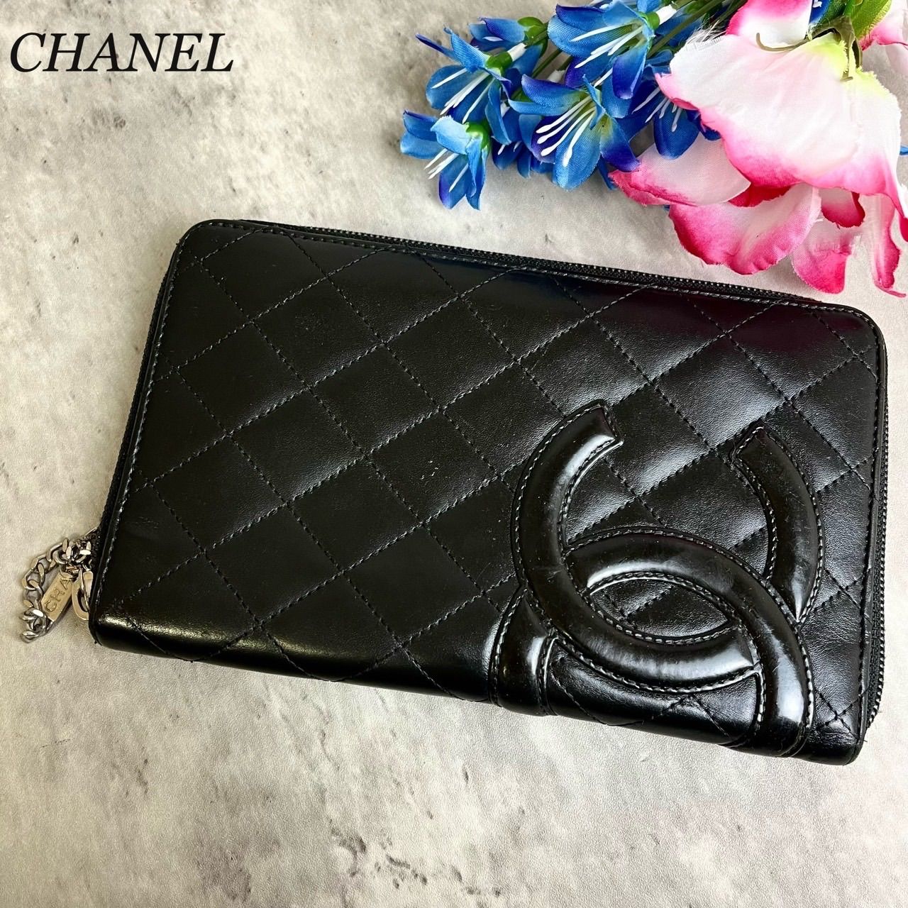 ✨良品✨ CHANEL シャネル 長財布 ラウンドファスナー ロングウォレット カンボンライン ココマーク マトラッセ キルティング 総柄 ロゴ型押し  シルバー金具 カード入れ 小銭入れ ラムスキン レディース ブラック 黒色 シール有り - メルカリ