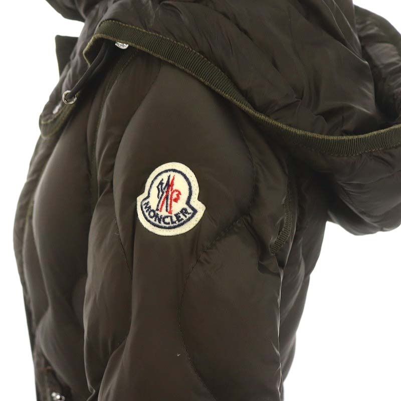 モンクレール MONCLER LON GIUBBOTTO フーディ ナイロン ダウンコート ロング ロゴ 00 XS カーキ /AT ■OS