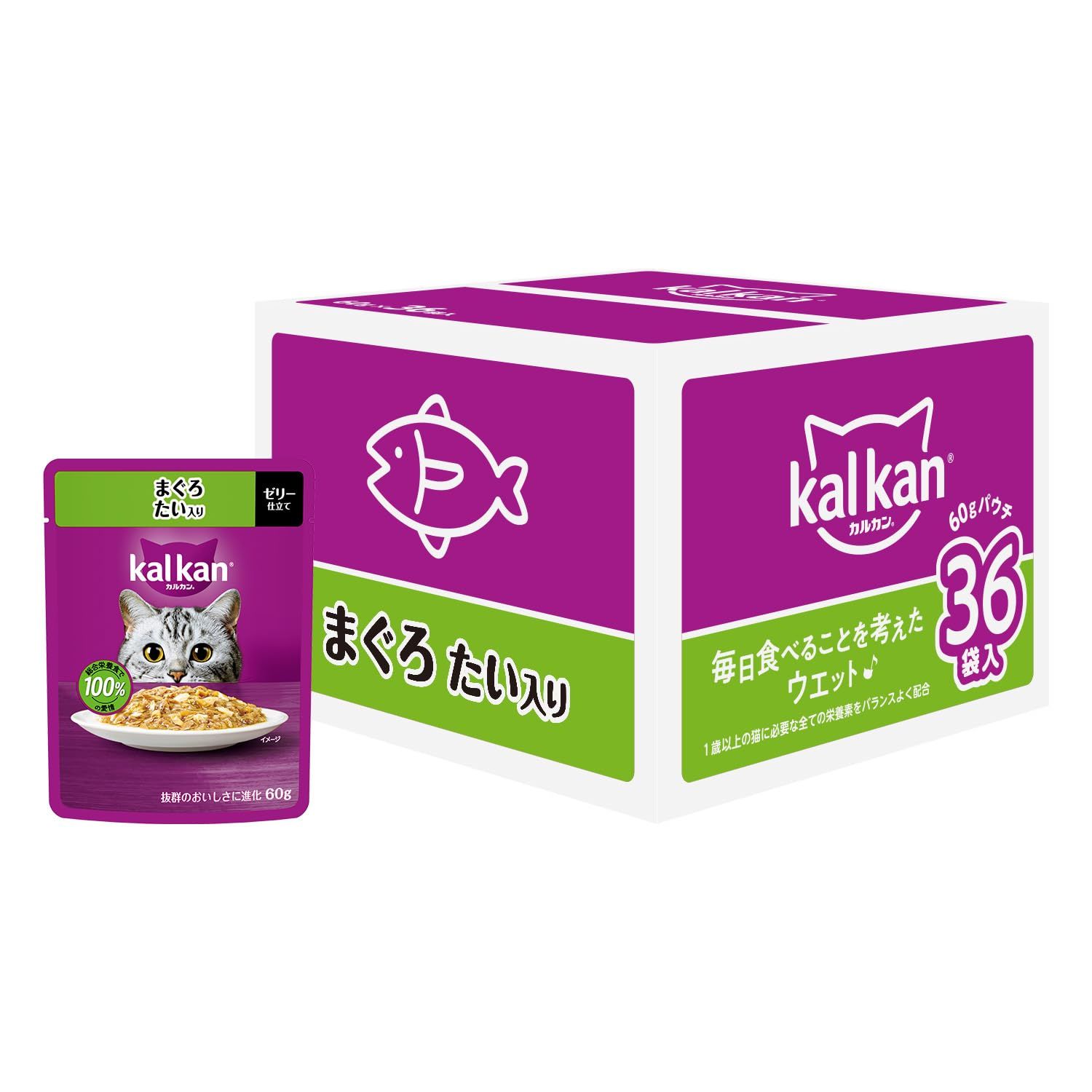カルカン パウチ 1歳から 60g×36袋 まぐろ たい入り 成猫用 ウェットフード キャットフード 総合栄養食 水分補給 毎日食べることを考えたウェット 猫 kal kan 大容量 まとめ買い 新カルカン .