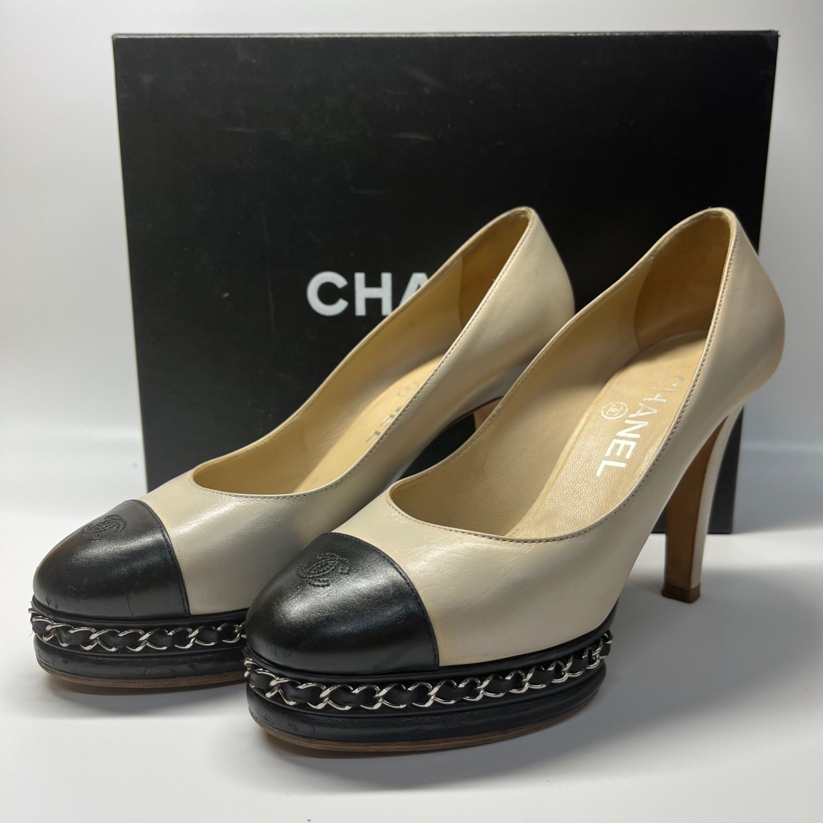 CHANEL シャネル パンプス ヒール バイカラー ベージュ×ブラック  
