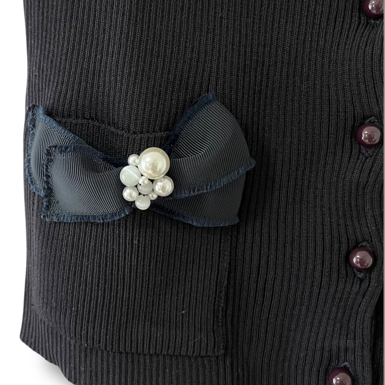 Rene ルネ 新品 カーディガン&リボン、パールブローチ GQ2193○日本製*Rene⁄ルネ*長袖 カーディガン*リボン*ブローチ*パール