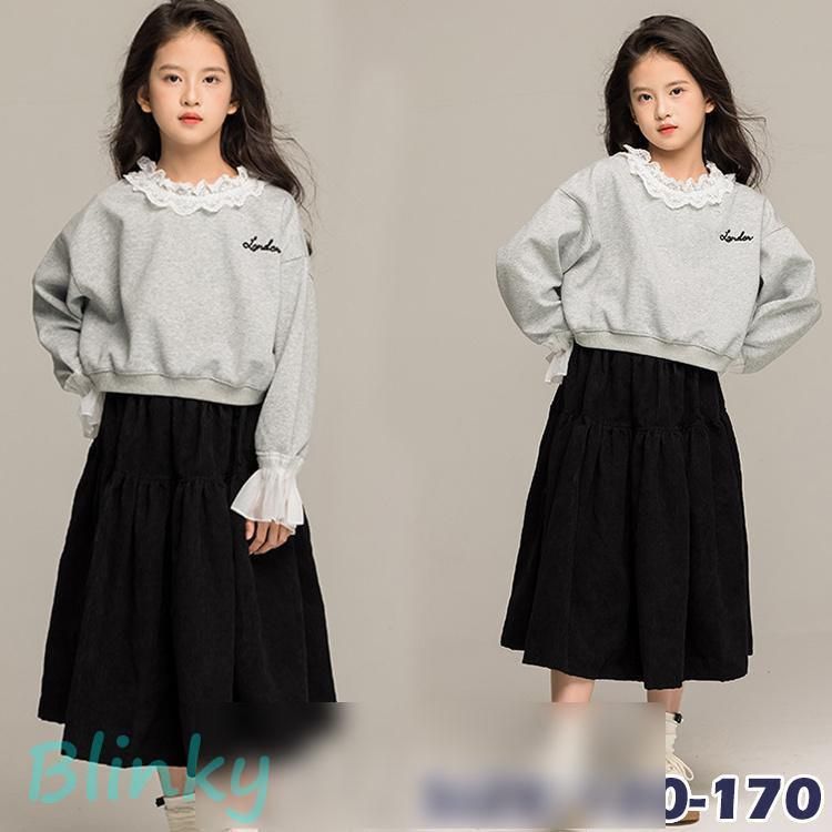 子供服 女の子 2点セット長袖 トップス スカート レース 春秋 キッズ ジュニア スカート セットアップ 新作 可愛い 上下セット3.3
