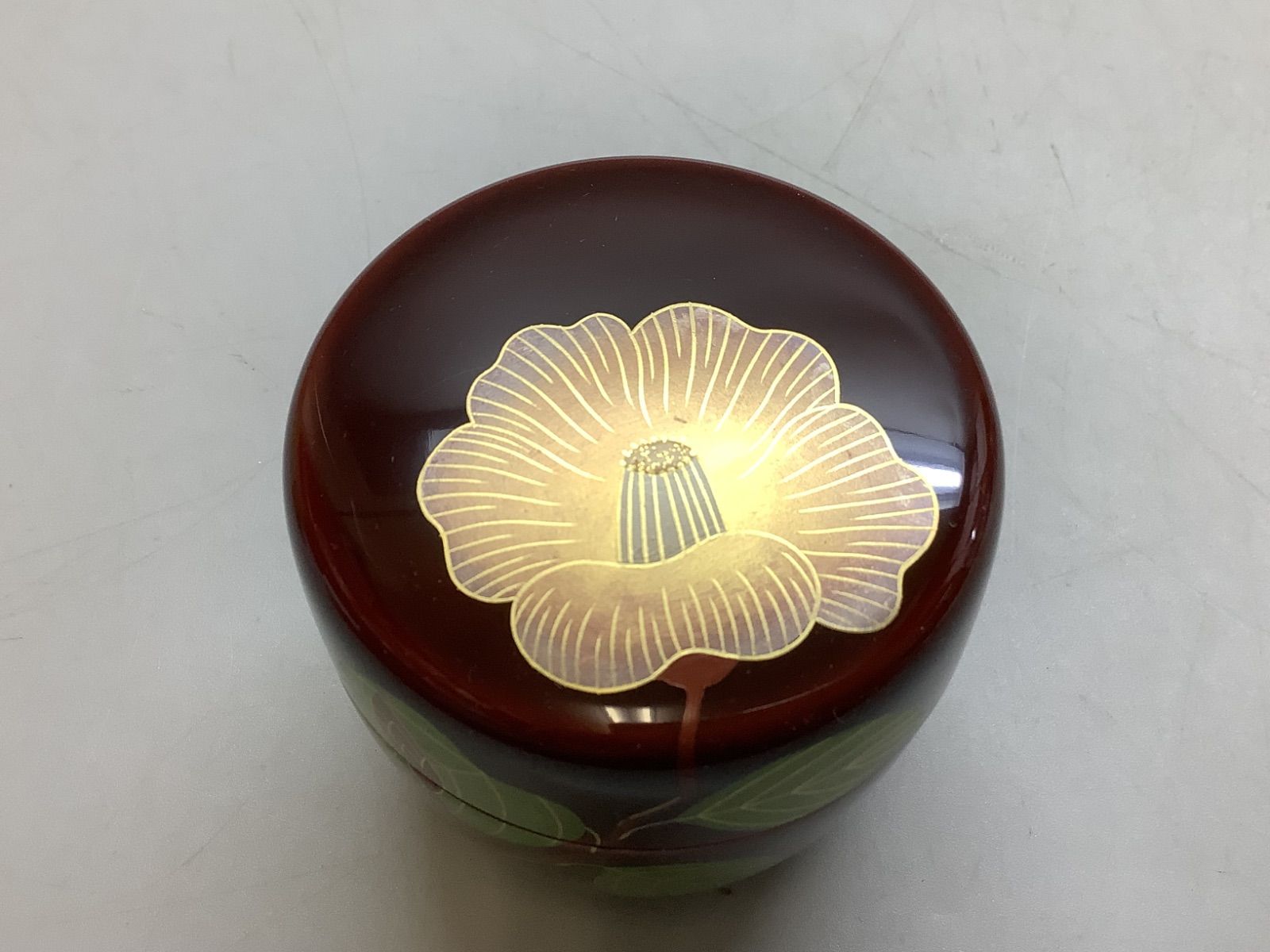 N12 茶道具 棗 なつめ 木質 溜漆塗中棗 椿蒔絵 紙箱 茶入 茶道