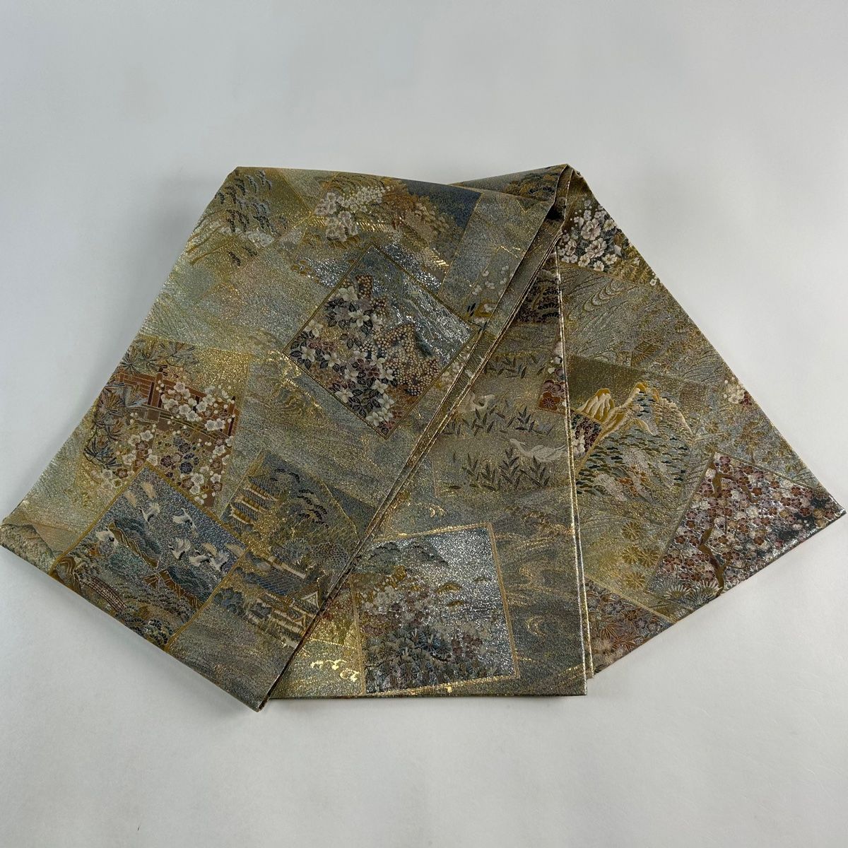 袋帯 美品 逸品 加賀名品百撰 色紙 風景 金糸 箔 金色 全通 正絹
