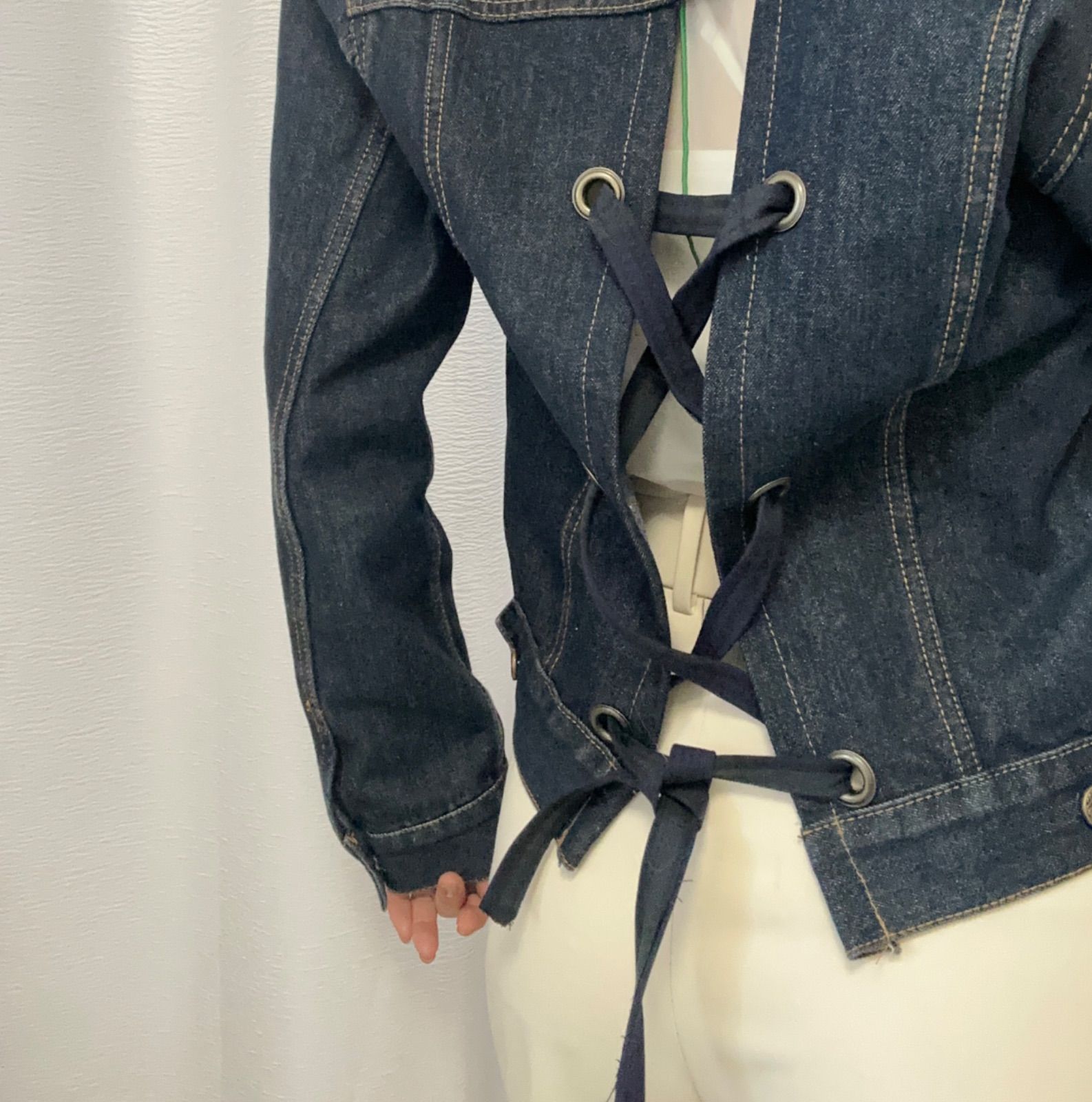 バックリボンチェックデニムジャケット