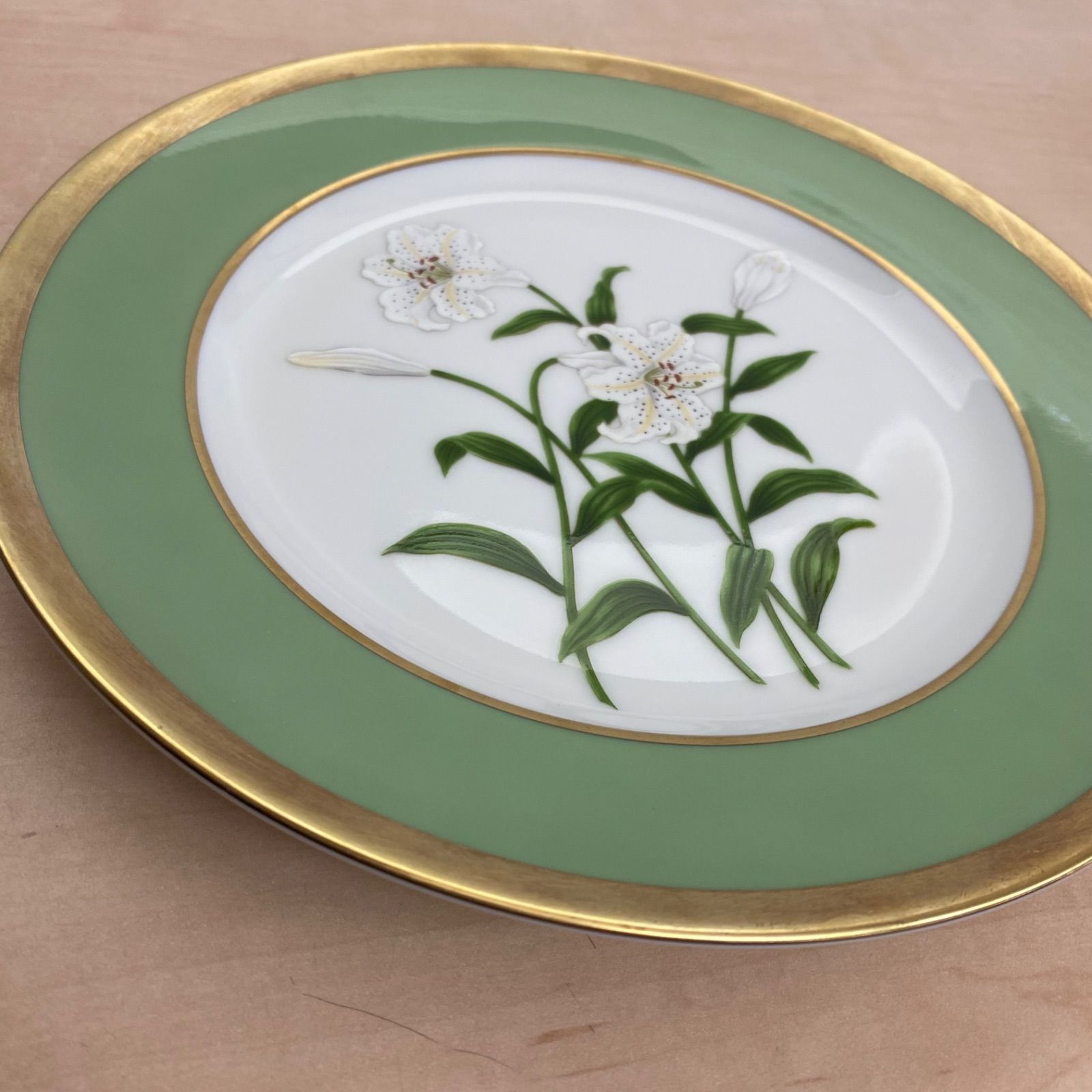 深川製磁 君島一郎 キミジマ コラボ グリーン百合 ミート皿 有田焼